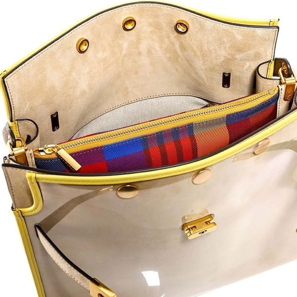 TORY BURCH LEE Radziwill Double Bag in Cream and Yellow with Rain Cover - Picture 7 of 12